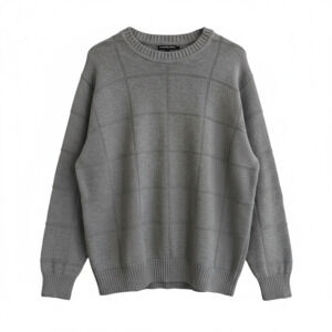 Alexander Julian Colours Grey Grid Textured Cotton Crewneck Sweater Size XL